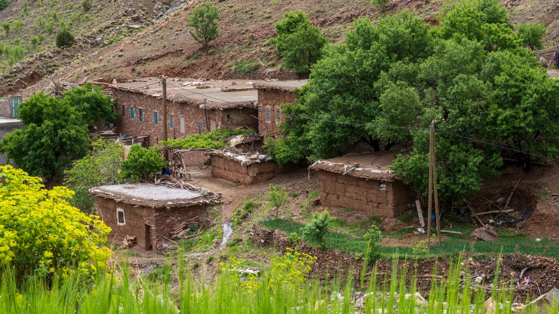 Maisons traditionnelles dans un village de la vallée d’Imlil